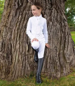 Premier Equine Tessa Girls Long Sleeve Show Shirt -Exquisite Equestrian Equipment Store mini tessa long sleeve tie show shirt white 2 6 jpg
