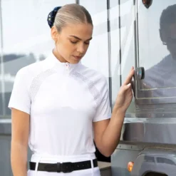 Equetech Rosalía Competition Shirt White -Exquisite Equestrian Equipment Store rcs lifestyle 4 jpg